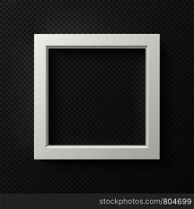 Empty square white 3d wall frame for creative picture vector mockup. Poster frame picture for photo, empty mockup to gallery, vector illustration. Empty square white 3d wall frame for creative picture vector mockup