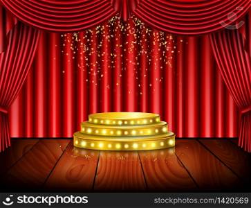 Empty stage with red curtain background .vector