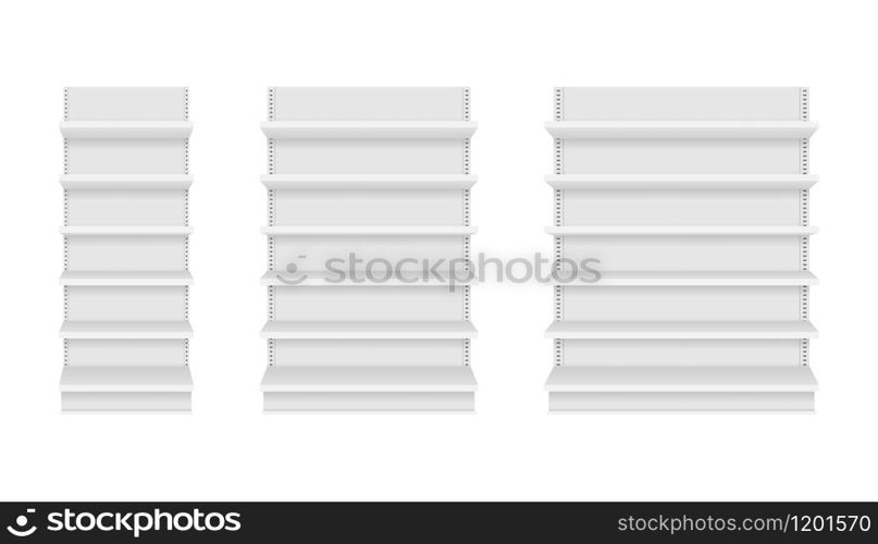 Empty store shelves isolated on background. Retail shelf art design. Vector stock illustration. Empty store shelves isolated on background. Retail shelf art design. Vector stock illustration.