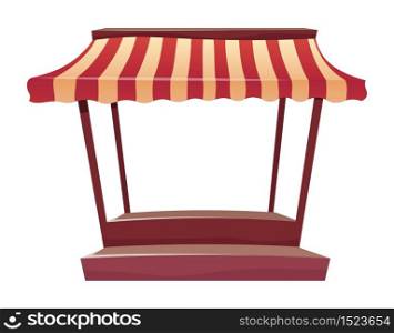 Empty street market awning cartoon vector illustration. Blank fair canopy, trade tent flat color object. Marketplace retail kiosk, outdoor local store equipment isolated on white background