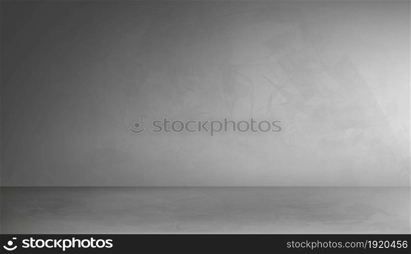 Empty Studio room of gray cement wall texture background with light and shadow,Back drop Grey concrete floor with cracked surface pattern,Vector 3D banner with Copy space for loft design concept