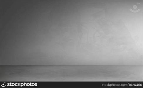 Empty Studio room of gray cement wall texture background with light and shadow,Back drop Grey concrete floor with cracked surface pattern,Vector 3D banner with Copy space for loft design concept