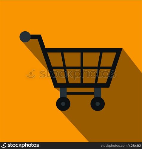Empty supermarket cart icon. Flat illustration of empty supermarket cart vector icon for web isolated on yellow background. Empty supermarket cart icon, flat style
