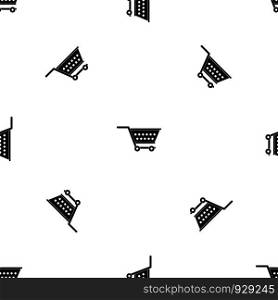 Empty supermarket cart pattern repeat seamless in black color for any design. Vector geometric illustration. Empty supermarket cart pattern seamless black