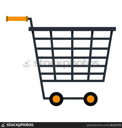 Empty supermarket cart with yellow plastic handles icon flat isolated on white background vector illustration. Empty supermarket cart with yellow handles icon