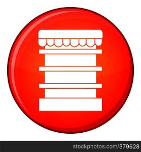 Empty supermarket refrigerator icon in red circle isolated on white background vector illustration. Empty supermarket refrigerator icon, flat style