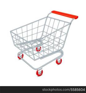 Empty supermarket shopping cart 3d isolated on white background vector illustration