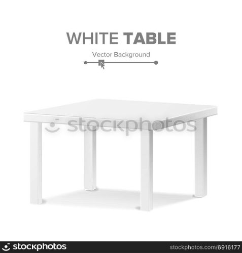 Empty Table Vector. Isolated Furniture, Stand. Clean Stand Template For Object Presentation. Realistic Vector Illustration.. White Empty Square Table. Isolated Furniture, Platform Realistic
