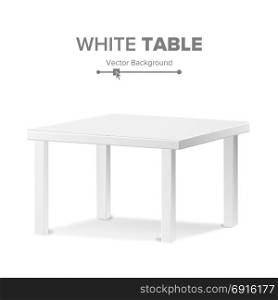 Empty Table Vector. Isolated Furniture, Stand. Clean Stand Template For Object Presentation. Realistic Vector Illustration.. White Empty Square Table. Isolated Furniture, Platform Realistic