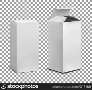 Empty tall box. Cardboard cosmetic boxes rectangular blank package with shadows medicine product vertical packaging vector mockups. Empty tall box. Cardboard cosmetic boxes rectangular blank package with shadows medicine product vertical packaging