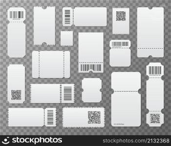 Empty tickets. Airplane movie coupon, ticket admission mock up. Horizontal event cinema or theater card template. Lottery or entry flyers exact vector set. Illustration of ticket mockup template. Empty tickets. Airplane movie coupon, ticket admission mock up. Horizontal event cinema or theater card template. Lottery or entry flyers exact vector set