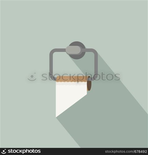 Empty toilet paper with long shadow in flat style. Toilet paper holder with empty brown tube. Empty toilet paper