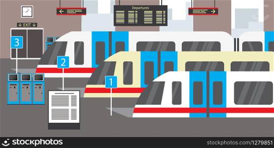 Empty train station,transportation concept,flat vector illustration