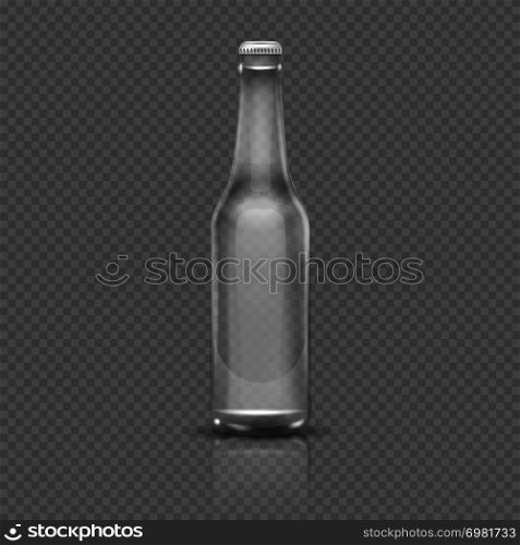 Empty transparent beer or water bottle. Realistic 3d vector illustration. Empty bottle transparent glass isolated. Empty transparent beer or water bottle. Realistic 3d vector illustration
