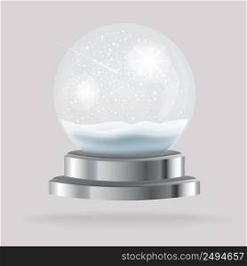 Empty Transparent Christmas Crystal Ball with Snow. Vector Illustration.