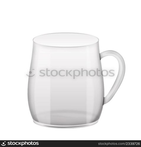 Empty transparent glass mug mockup on white background, vector illustration