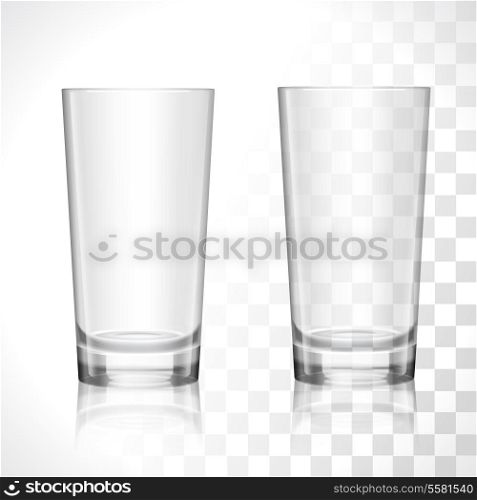 Empty transparent water drinking glasses isolated vector illustration