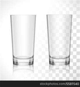 Empty transparent water drinking glasses isolated vector illustration