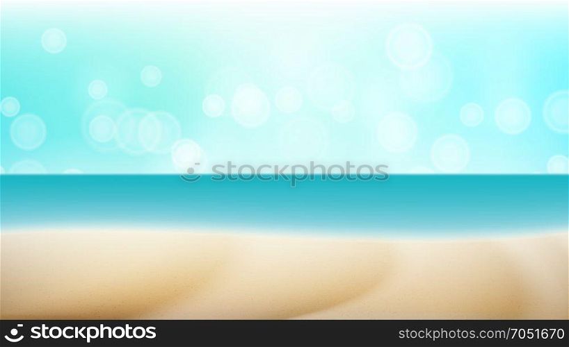 Empty Tropical Beach Background Vector. Seascape Tropical Illustration. Travel Holiday Adventure Concept. Exotic Illustration. Summer Beach Vector Background. Blur Sea Coast. Outdoor Summer Vacation. Cruise Illustration