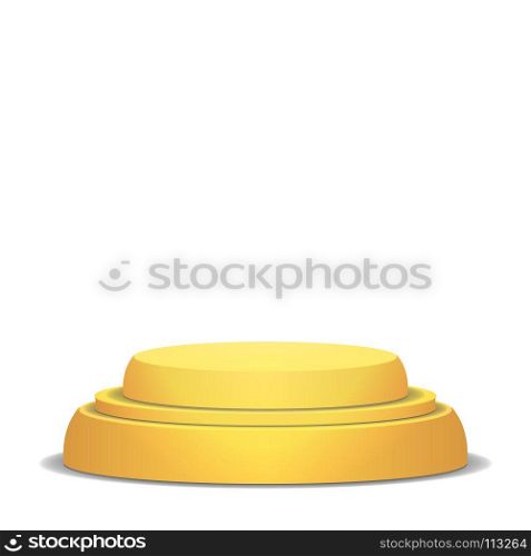 Empty Vector Podium. Isolated On White Background. Yellow 3D Stage. Realistic Platform. Round Pedestal Concept.. Empty Vector Podium. Isolated On White Background. Yellow 3D Stage. Realistic Platform. Round Pedestal