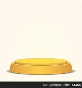 Empty Vector Podium. Yellow 3D Stage. Realistic Platform. Round Pedestal Concept.. Empty Vector Podium. Yellow 3D Stage. Realistic Platform. Round Pedestal