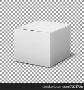 Empty white box. Cardboard cubic cosmetic box blank package with shadows medicine product packaging vector isolated template. Empty white box. Cardboard cubic cosmetic box blank package with shadows medicine product packaging vector template
