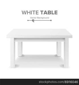 Empty White Plastic Table Isolated On White Background. Realistic Platform. Vector Illustration. Good For Product Display Template.. White Empty Square Table. Isolated Furniture, Platform Realistic