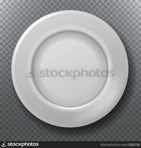 Empty white plate. Food clean ceramic porcelain plate top view dish bowl from above kitchen cooking isolated vector illustration. Empty white plate. Food clean ceramic porcelain plate, top view of dish or bowl kitchen cooking vector illustration