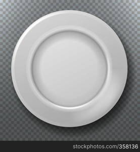 Empty white plate. Food clean ceramic porcelain plate top view dish bowl from above kitchen cooking isolated vector illustration. Empty white plate. Food clean ceramic porcelain plate, top view of dish or bowl kitchen cooking vector illustration