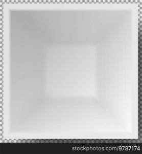 Empty white porcelain plate. Square plate for serving dishes. Cookware, china, crockery element isolated on transparent background. Dish for restaurant, empty utensil 3d dishware vector illustration. Empty white porcelain plate. Square dishware for serving dishes. Cookware china crockery 3d element