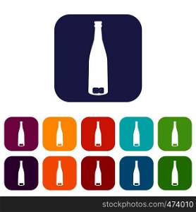 Empty wine bottle icons set vector illustration in flat style In colors red, blue, green and other. Empty wine bottle icons set
