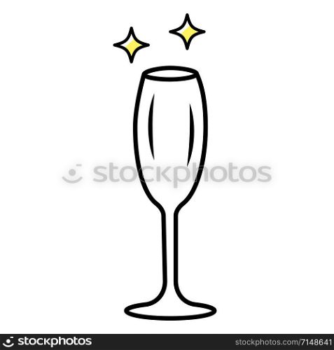 Empty wine glass color icon. Crystal glassware shapes and types. Glass for sparkling wine, champagne. Alcohol drinking preferences. Table serving service. Isolated vector illustration