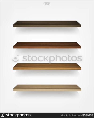 Empty wood shelf on white background with soft shadow. Vector illustration.