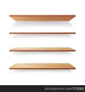 Empty Wood Shelves Template Vector Set. Empty Wood Shelves Template Vector Set. Isolated On White Background