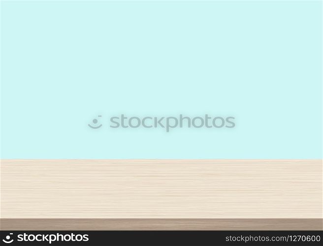 Empty wood table top on blue background. Wooden background, vector illustration. Empty wood table top on blue background. Wooden background, vector