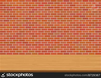 Empty wood table top on brick brown wall background
