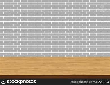 Empty wood table top on brick gray wall background