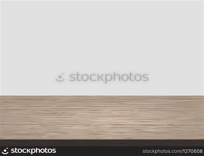 Empty wood table top on white concrete background. Wooden background vector. Empty wood table top on white concrete background. Wooden background