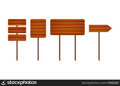 Empty wooden banners and road signs. Wood signboards collection. Vector illustration.. Empty wooden banners and road signs. Wood signboards collection. Vector stock illustration.