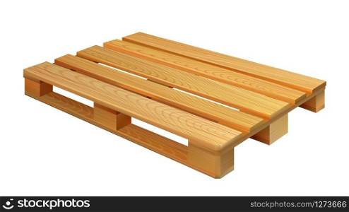 Empty Wooden Pallet For Shipping Boxes Vector. Pallet Skid Structural Foundation Of Unit Load Which Allows Handling And Storage Efficiencies. Concept Template Realistic 3d Illustration. Empty Wooden Pallet For Shipping Boxes Vector