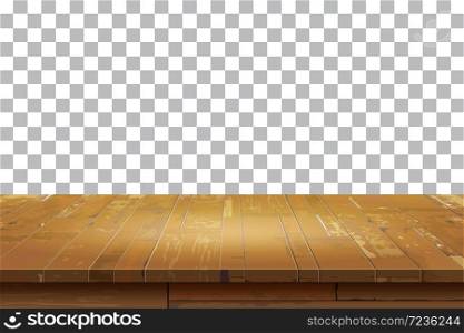 Empty wooden table top isolated background.Old vintage shelf textures.Used for display or montage your products