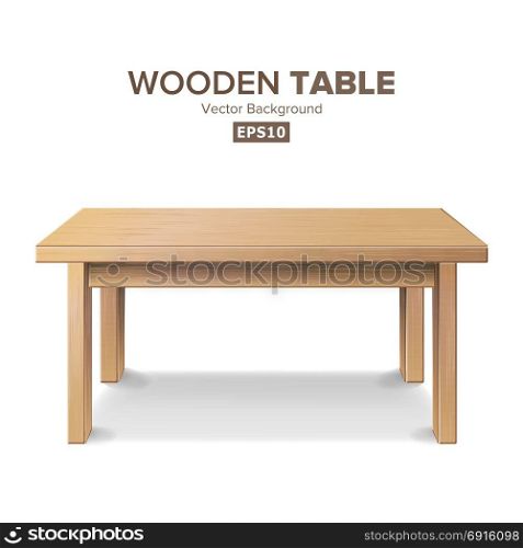 Empty Wooden Table Vector. Isolated Furniture, Stand. Clean Stand Template For Object Presentation. Realistic Vector Illustration.. Wooden Empty Square Table. Isolated Furniture, Platform Realistic
