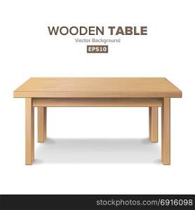 Empty Wooden Table Vector. Isolated Furniture, Stand. Clean Stand Template For Object Presentation. Realistic Vector Illustration.. Wooden Empty Square Table. Isolated Furniture, Platform Realistic