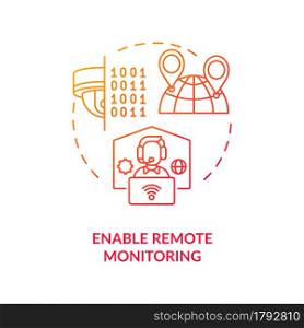 Enable remote observation red concept icon. Global computing cyber technologies. Security camera network. Ubiquitous safety abstract idea thin line illustration. Vector isolated outline color drawing. Enable remote observation red concept icon