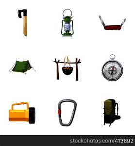Encampment icons set. Cartoon illustration of 9 encampment vector icons for web. Encampment icons set, cartoon style