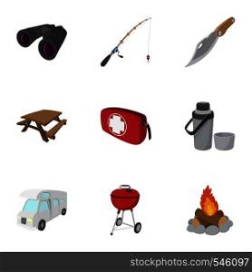 Encampment icons set. Cartoon illustration of 9 encampment vector icons for web. Encampment icons set, cartoon style