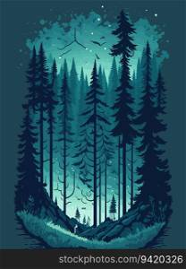 Enchanted Pine Forest: A Magical Landscape T-Shirt Design