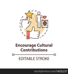 Encourage cultural contribution concept icon. Multi racial group. Multi ethnic community. Cultural diversity idea thin line illustration. Vector isolated outline RGB color drawing. Editable stroke. Encourage cultural contribution concept icon