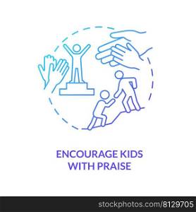 Encourage kids with praise blue gradient concept icon. Inspire child. Positive communication abstract idea thin line illustration. Isolated outline drawing. Myriad Pro-Bold font used. Encourage kids with praise blue gradient concept icon