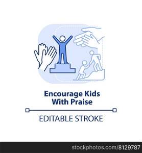 Encourage kids with praise light blue concept icon. Positive communication abstract idea thin line illustration. Isolated outline drawing. Editable stroke. Arial, Myriad Pro-Bold fonts used. Encourage kids with praise light blue concept icon